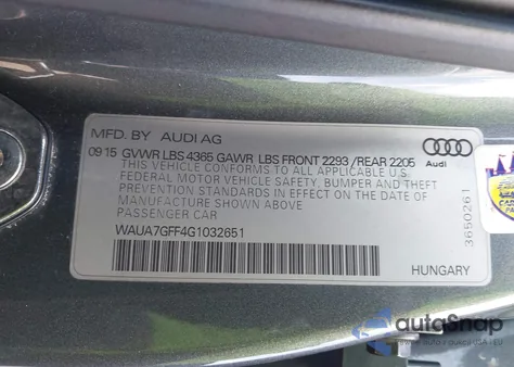 2016 Audi A3 1.8T Premium z USA, uszkodzony, nr VIN WAUA7GFF4G1032651